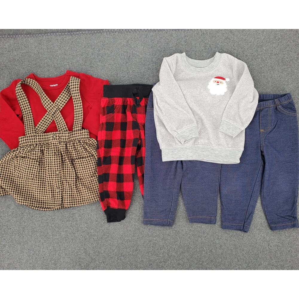 Carters Bundle of 6 Baby Girl Items Size 12 Months Winter Denim Plaid Pre-Owned